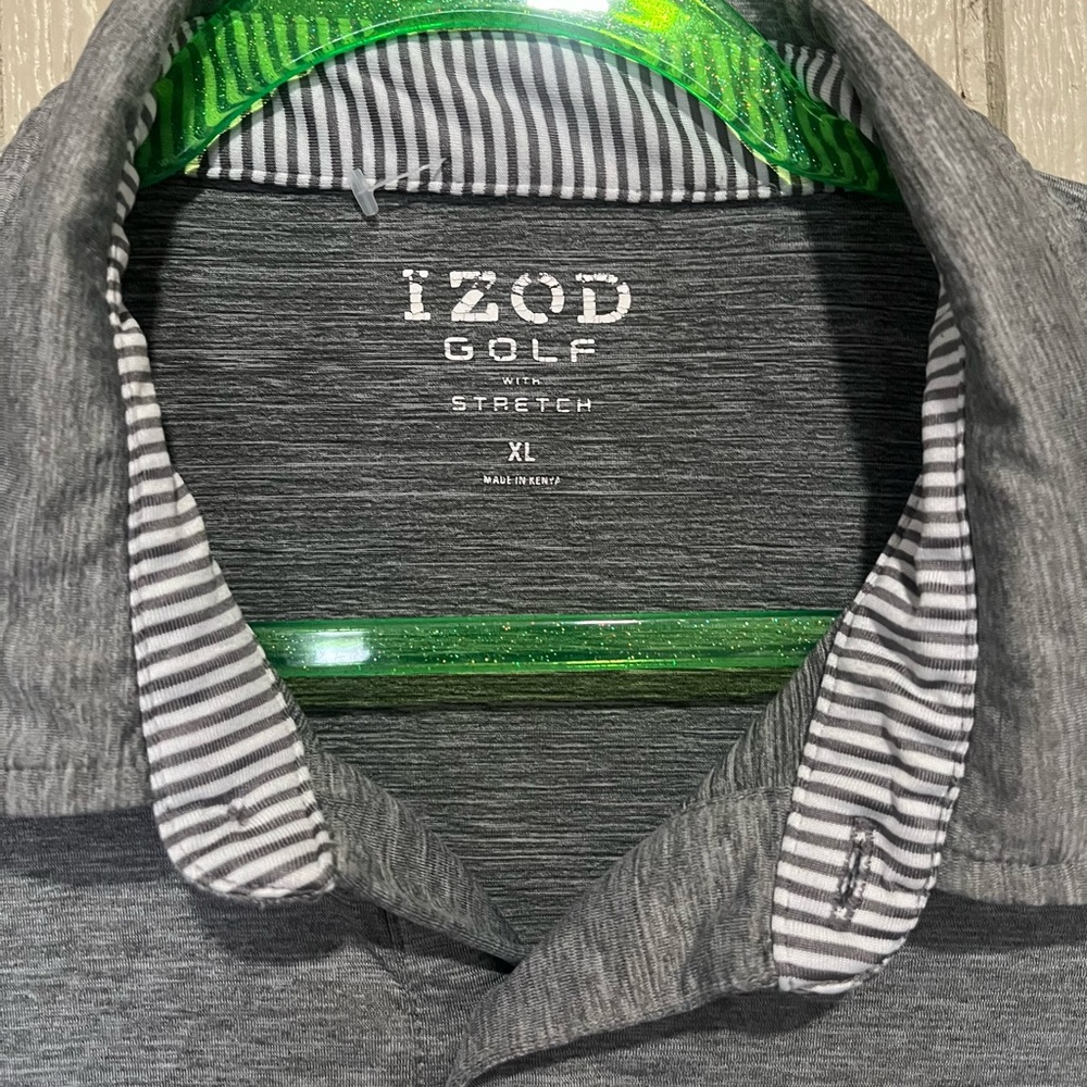 Izod Golf Heather Gray Polo with Striped Collar